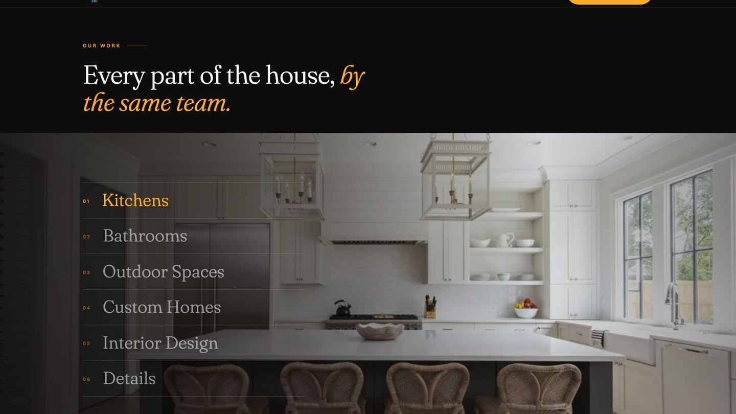 The work index section of the new homepage
